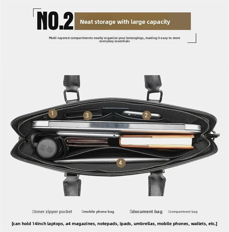 Men's Genuine Leather Briefcase Tote | Casual Cowhide Shoulder & Crossbody Bag