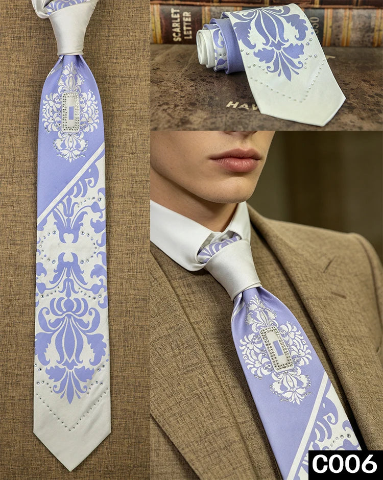Men's Rhinestone Silk Jacquard Necktie – Paisley & Geometric | High-End