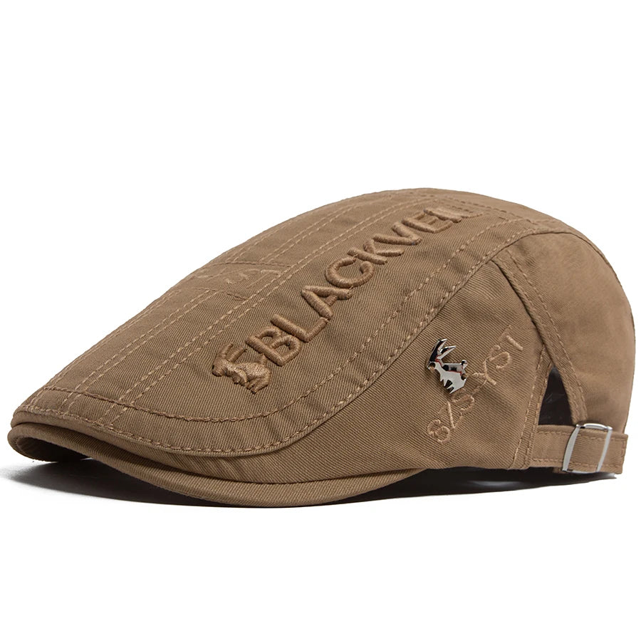 Unisex Cotton Beret with Rabbit Embroidery – Vintage Flat Cap & Newsboy for Spring & Summer