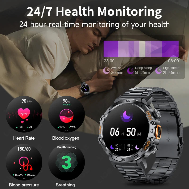 LIGE Smart Watch – 1.53" Round, 50-Day Standby, LED Flashlight, SOS, Bluetooth Calling, IP68