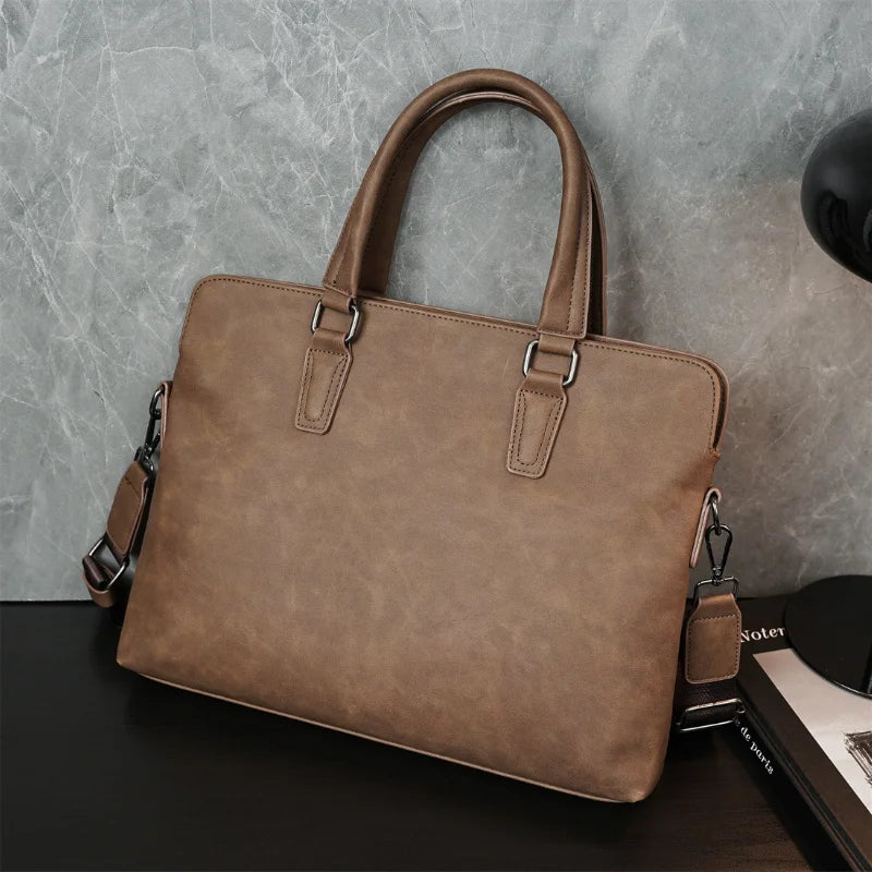 FANNYYEE Vintage Briefcase | PU Leather, 14" Laptop, Top Handle & Shoulder Strap