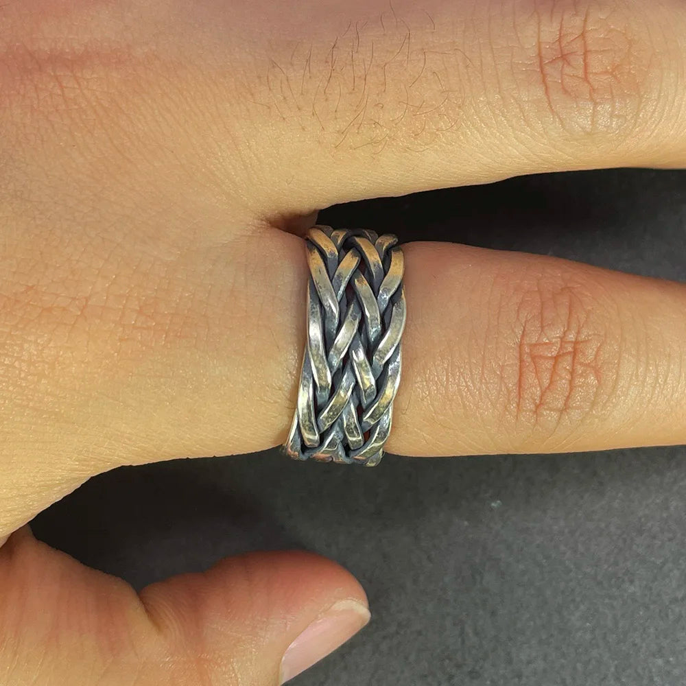 Viking Jewelry 925 Sterling Silver Braided Rings For Men and Women Retro Punk Adjustable