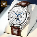 OLEVS Original Automatic Mechanical Watch for Men Leather Strap Moon Phase Waterproof  Week Calendar Business Men's Wristwatches
