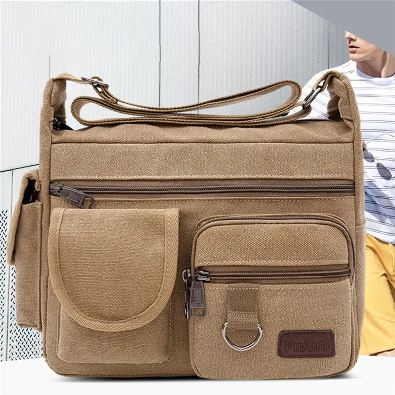 Men's Canvas Messenger Bag – Casual Crossbody & Shoulder Tote