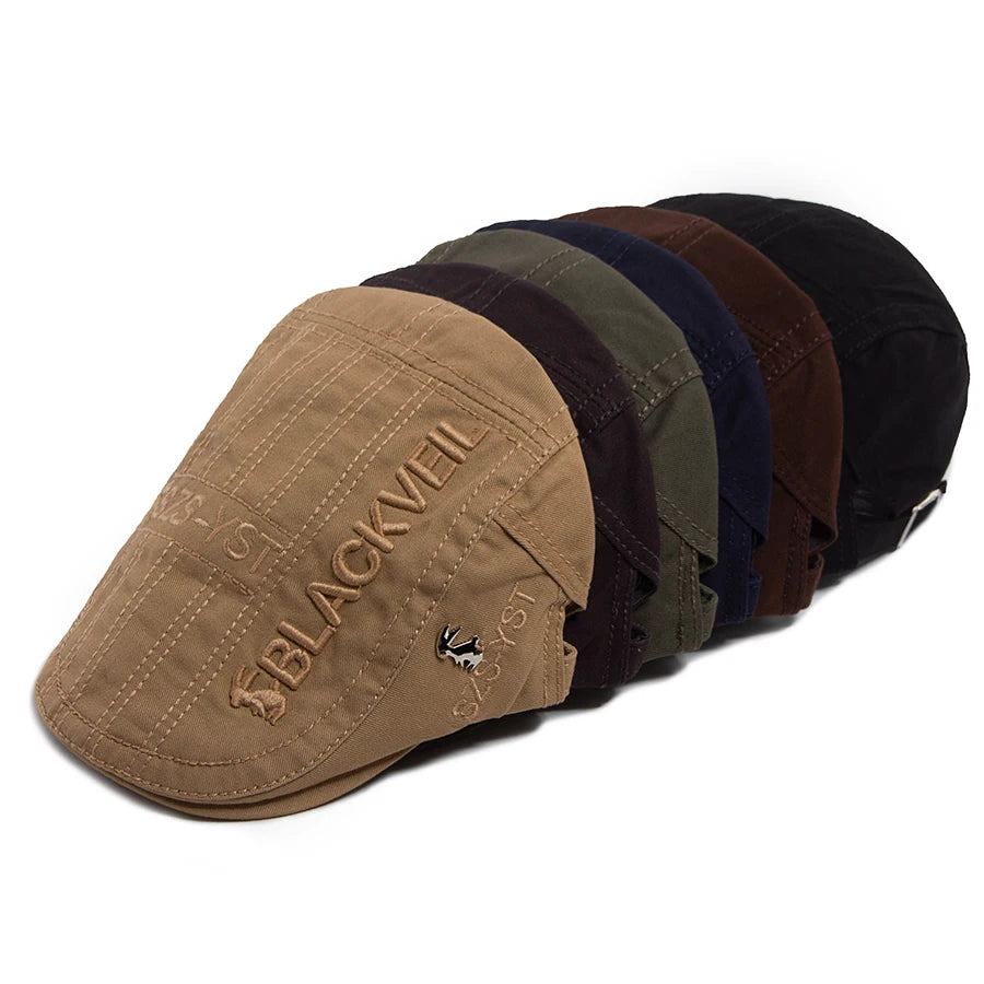 Unisex Cotton Beret with Rabbit Embroidery – Vintage Flat Cap & Newsboy for Spring & Summer