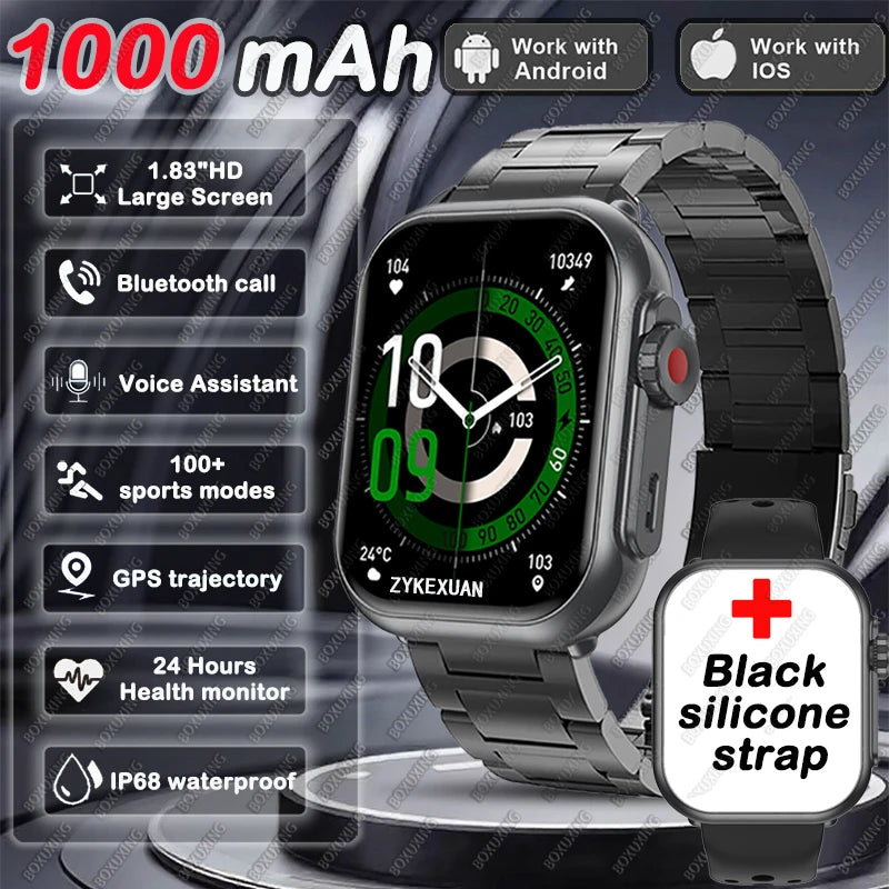 BOXUXING 1.85" AMOLED Smartwatch | 1000mAh, IP68, Bluetooth Calling & GPS