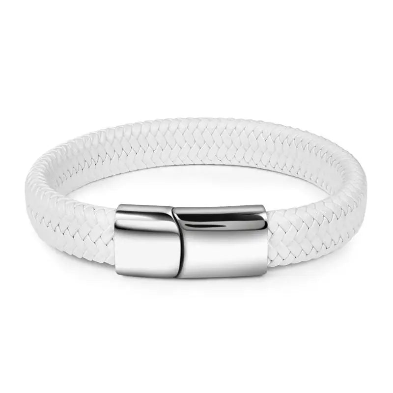 Men's Braided Leather Bracelet – Stainless Steel Buckle Clasp, Handmade Bangle