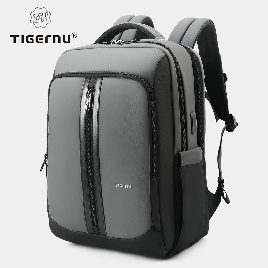 Tigernu Leather Composite Backpack – Two Sizes, USB Charging, Anti-Theft, Reflective Stripe