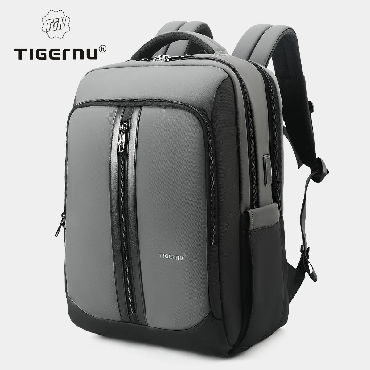 Tigernu Leather Composite Backpack – Two Sizes, USB Charging, Anti-Theft, Reflective Stripe