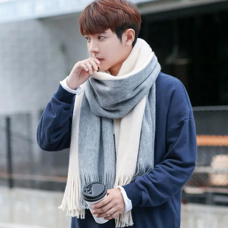 Men's Patchwork Striped Knit Scarf