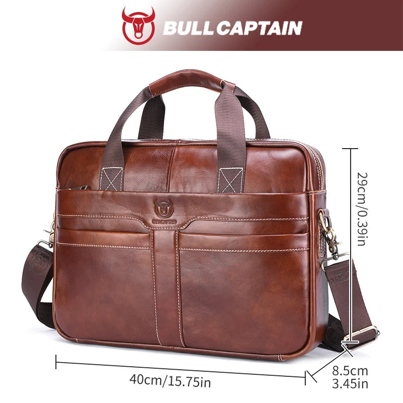 Top Layer Leather Laptop Briefcase for Men — 15" Business & Travel Bag