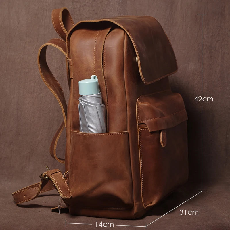 Guro Vintage Genuine Leather Backpack – Crazy Horse Cowhide, 16" Laptop, Travel