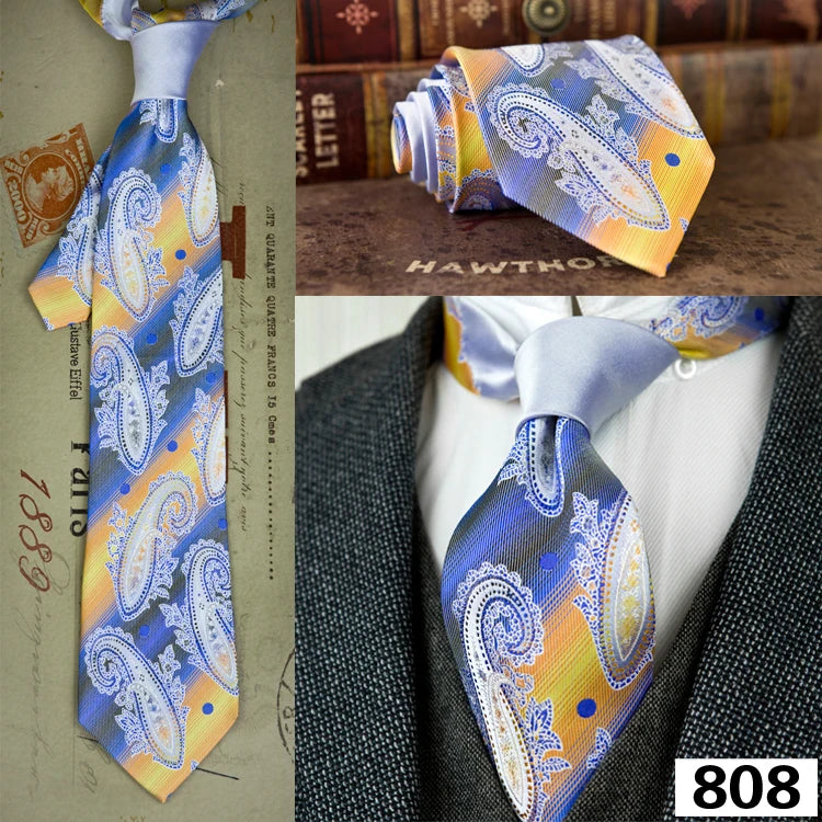 Men's 100% Silk Jacquard Necktie – Paisley, Abstract & Geometric Patterns