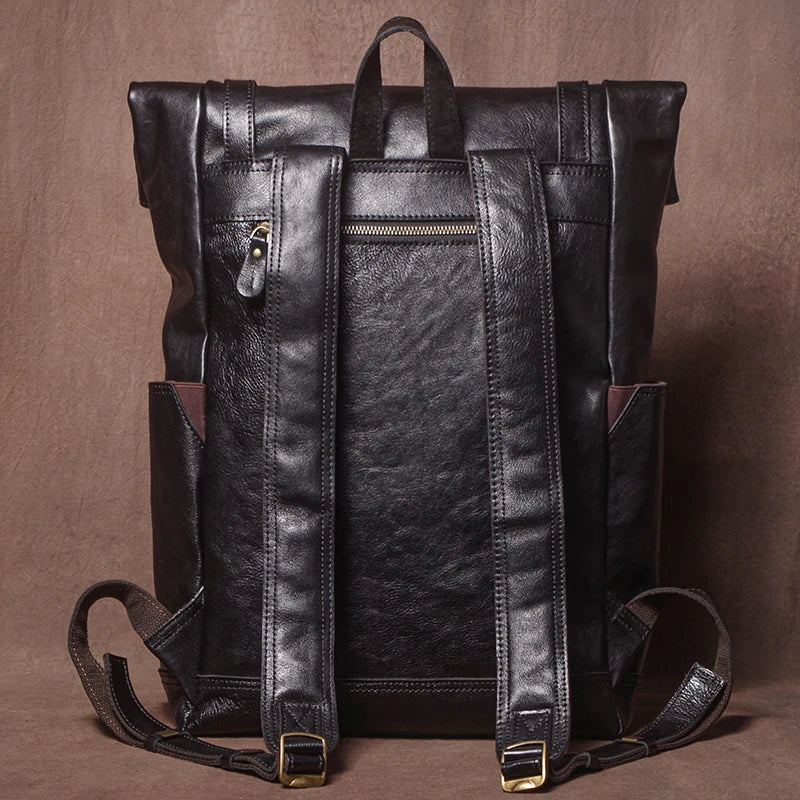 GURO Genuine Cowhide Leather Backpack – Men's Vintage Travel & Laptop Bag