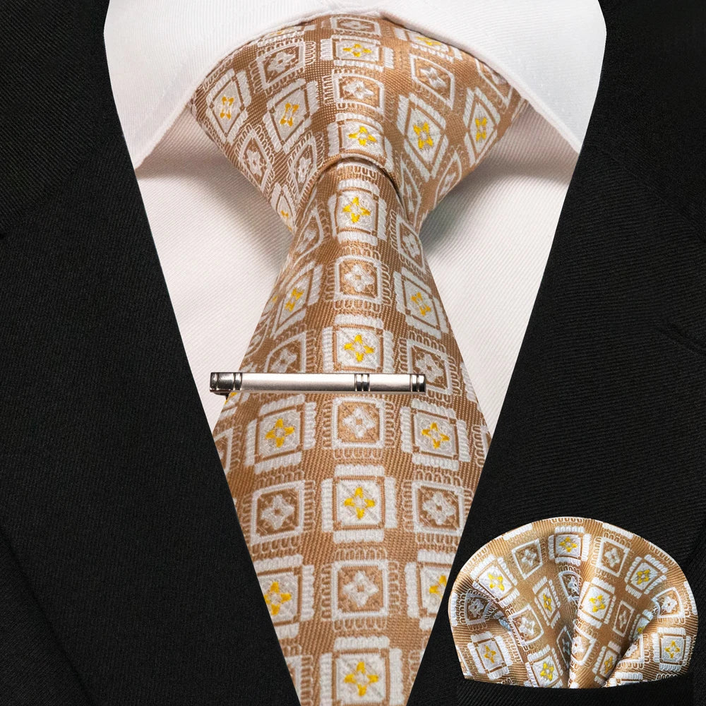 Men's Plaid Necktie Set – Tie, Pocket Square & Clip | 8cm