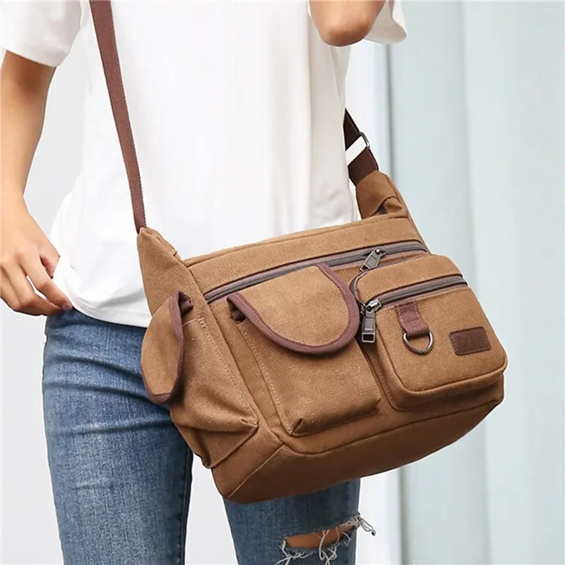 Men's Canvas Messenger Bag – Casual Crossbody & Shoulder Tote