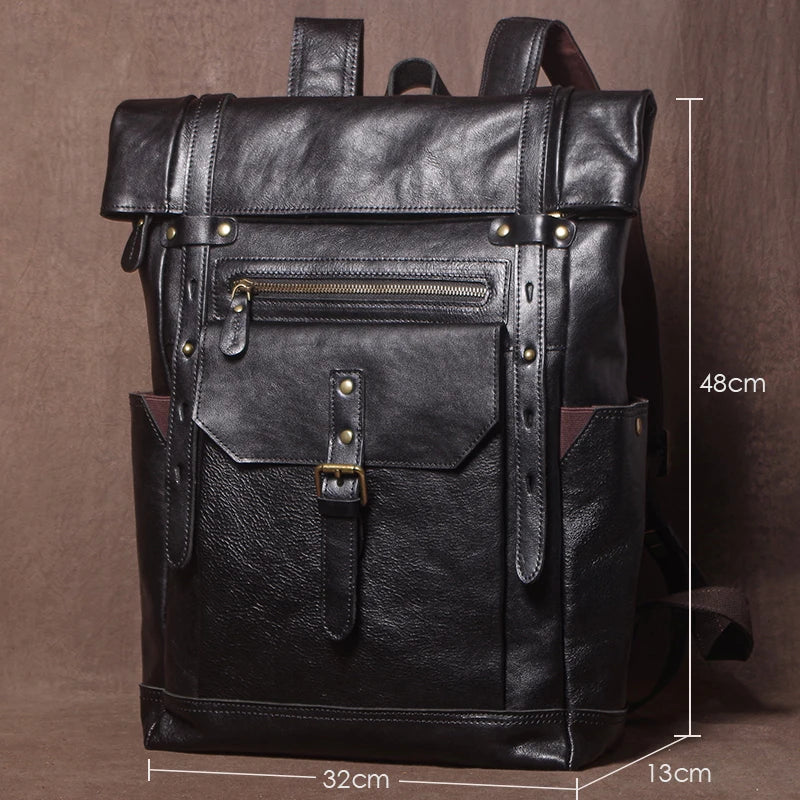 GURO Genuine Cowhide Leather Backpack – Men's Vintage Travel & Laptop Bag