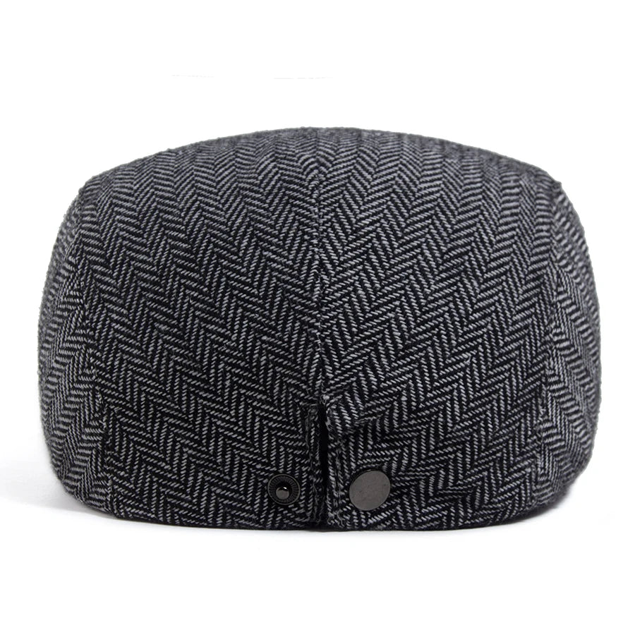 Men's Vintage Herringbone Beret – Adjustable Retro Flat Cap with Visor