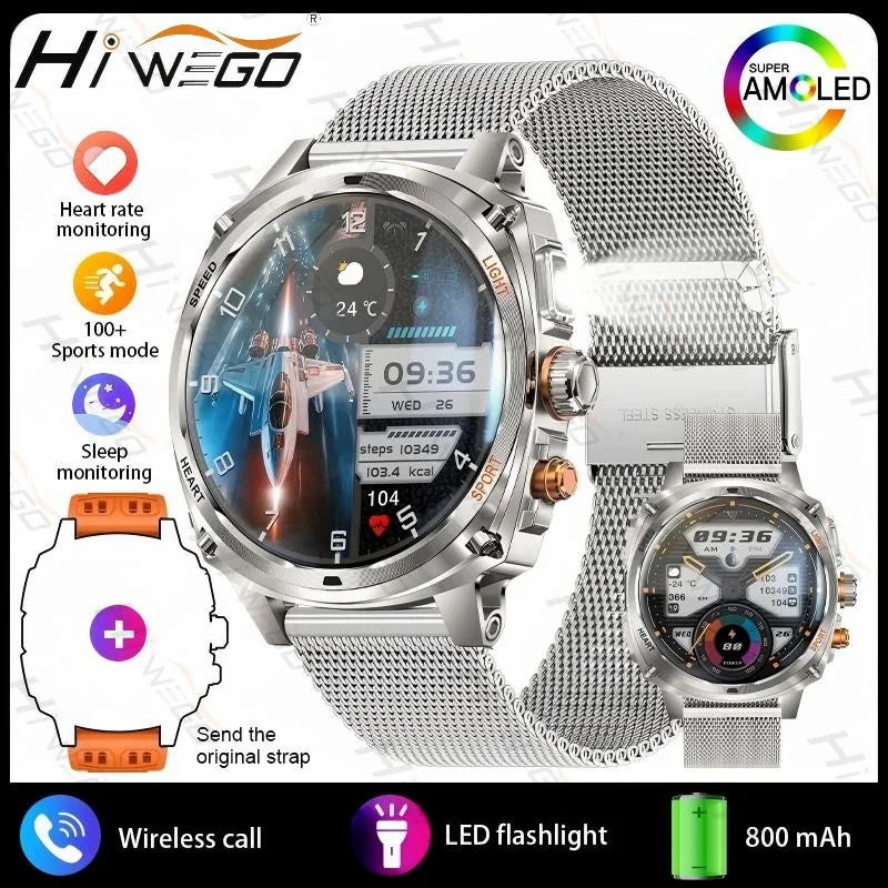 New 800mAh Battery Smart Watch Men's 1.75 inch Outdoor Sports IP68 Waterproof Watches BT Calling with LED Flashlight Smartwatch