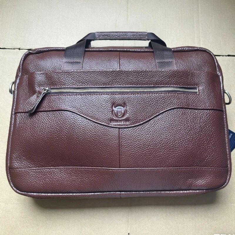 BULLCAPTAIN Genuine Leather Briefcase | 14" Laptop Shoulder & Messenger Bag