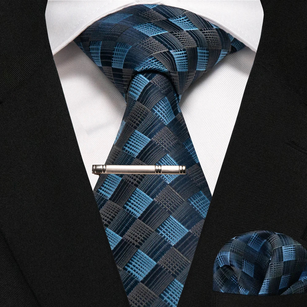 Men's Plaid Necktie Set – Tie, Pocket Square & Clip | 8cm