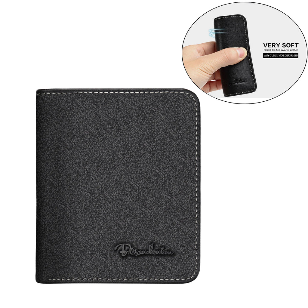 BISON DENIM Top-Layer Leather Slim Bifold Wallet