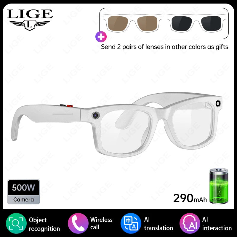 LIGE AI Smart Glasses – 5MP Camera, 1080P, Dual-Band Wi-Fi, ChatGPT, AI Translation