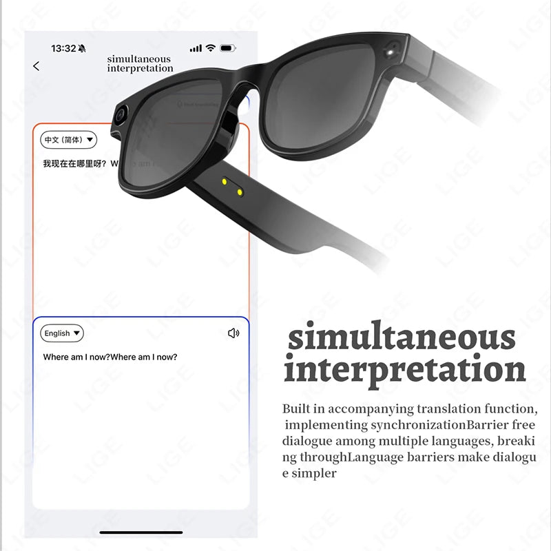 LIGE AI Smart Glasses – 1080P Camera, 32GB, Wi-Fi Transfer, AI Translation, 3 Lens Pairs