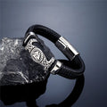Vintage Handmade Norse Runes Valknut Bracelet Men Stainless Steel Vikings Celtic Knot Amulet Leather Bangle Scandinavian Jewelry