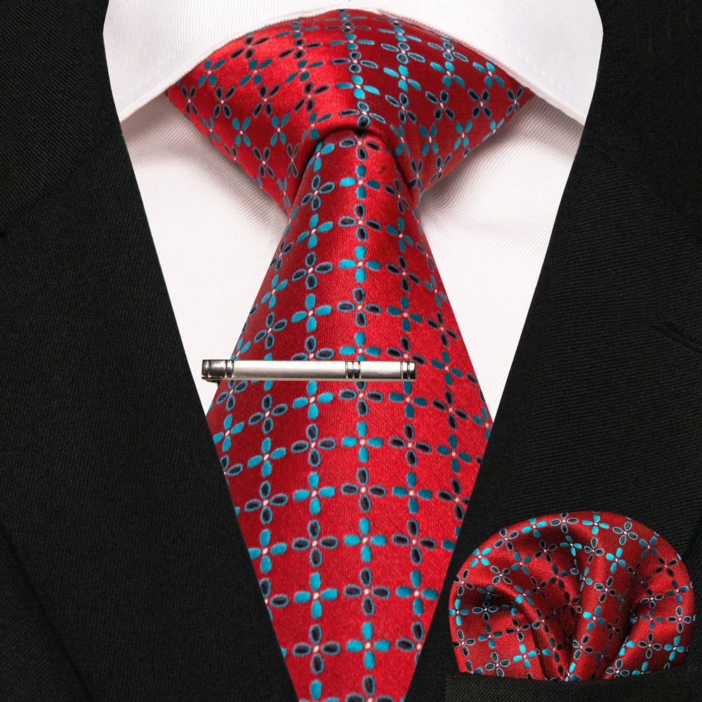 Men's Plaid Necktie Set – Tie, Pocket Square & Clip | 8cm