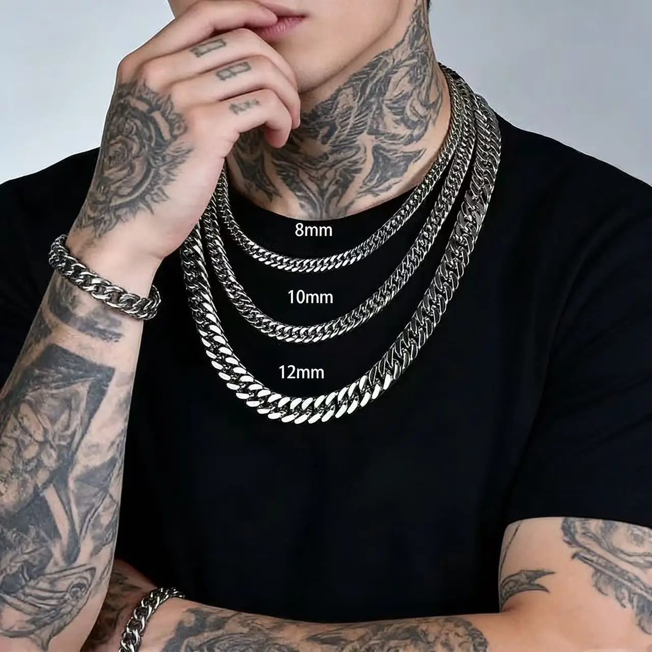 HNSP Stainless Steel Waterproof Cuban Link Chain Necklace For Men Jewelry Thick Heavy Chain 8/10/12/14MM Punk Rock Accessories