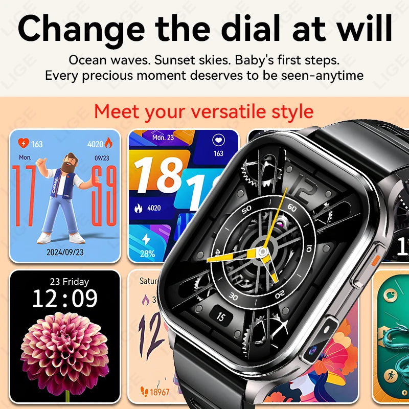 LIGE Smart Watch with Camera – 2.01" Display, 670mAh, Bluetooth Calling, IP67