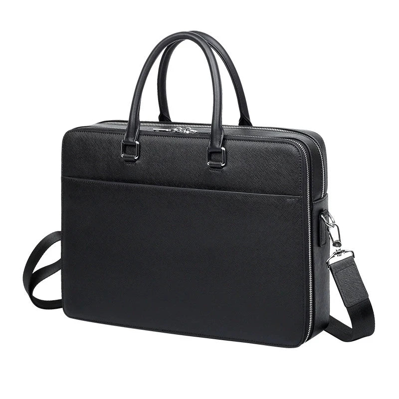 Vintage Split Leather Briefcase — Executive Laptop & Document Bag