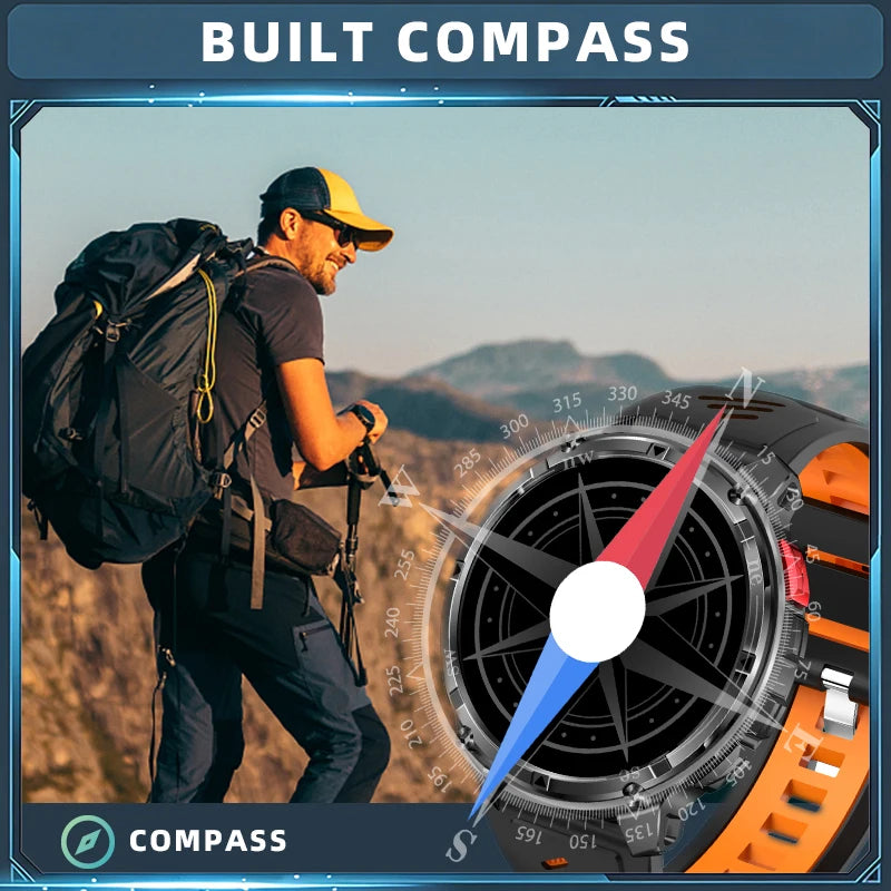 LIGE Military Smart Watch – 1100mAh, LED Flashlight, Compass, Bluetooth Calling, IP68