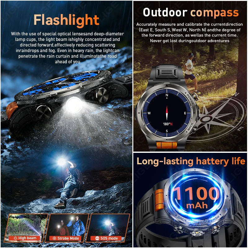 LIGE Smart Watch – 1.43" AMOLED, 1100mAh Battery, GPS, Compass, 3ATM