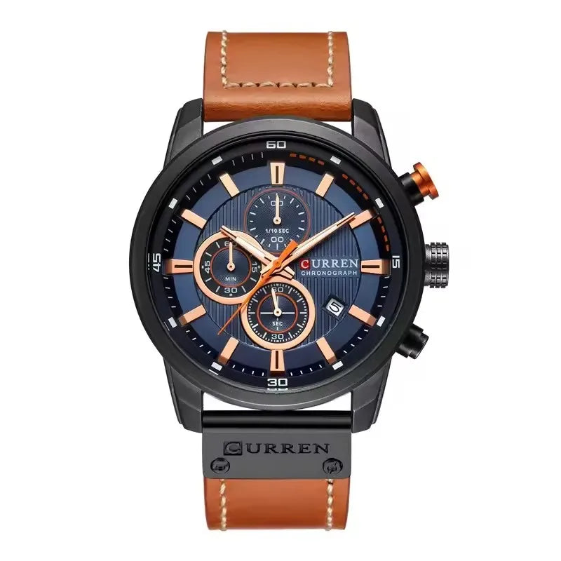 CURREN 8291 Chronograph Sport Watch | Quartz | Luminous | Leather Strap | Date
