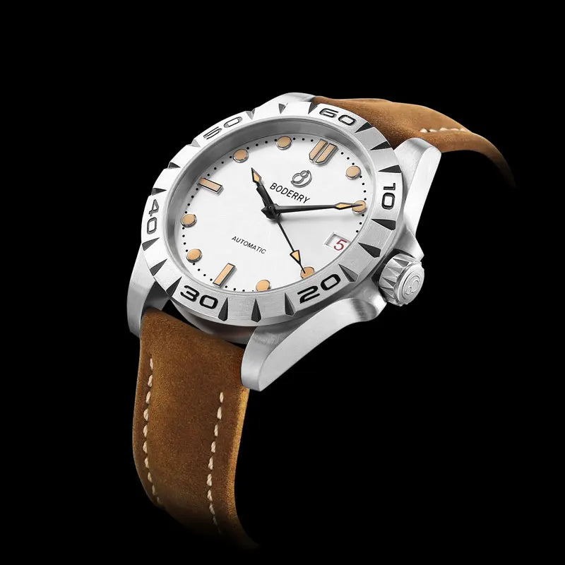 BODERRY Men Automatic Watch 41.5mm Military Watch Mechanical Wristwatch Titanium 50m Waterproof Sapphire Mirror C3 Luminous