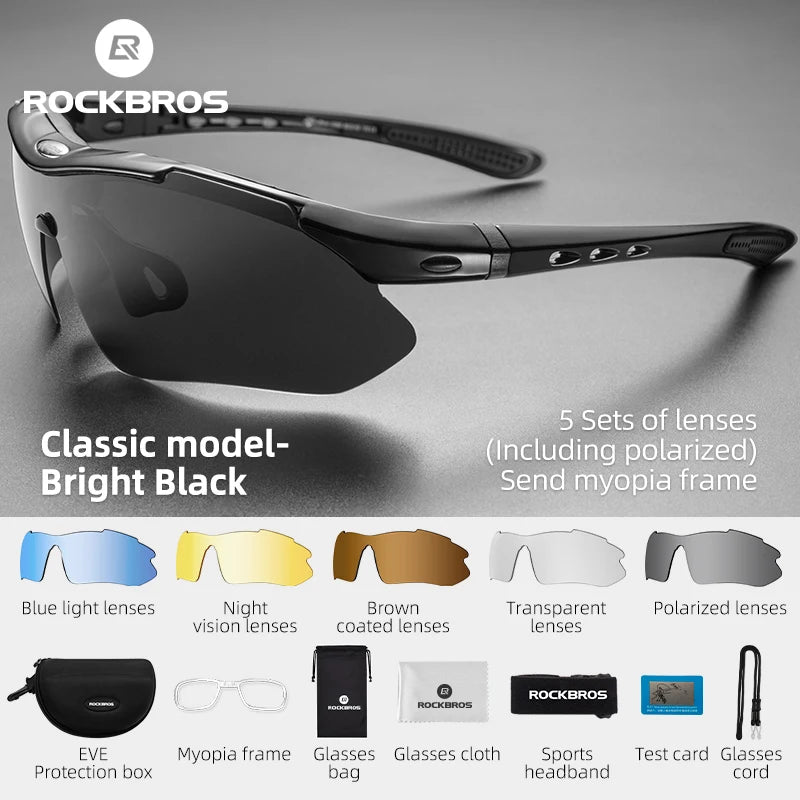 ROCKBROS Photochromic Polarized Cycling Sunglasses MTB PC Outdoor Sports Goggles 3/5 Lens Bicycle Riding Accessories