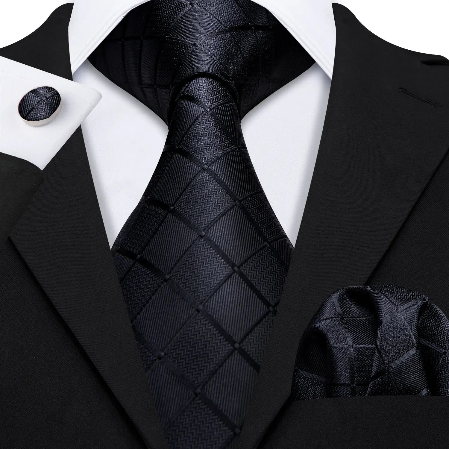 Hi-Tie Men's Silk Necktie Gift Set – Tie, Pocket Square, Cufflinks & Clip | Extended 160cm