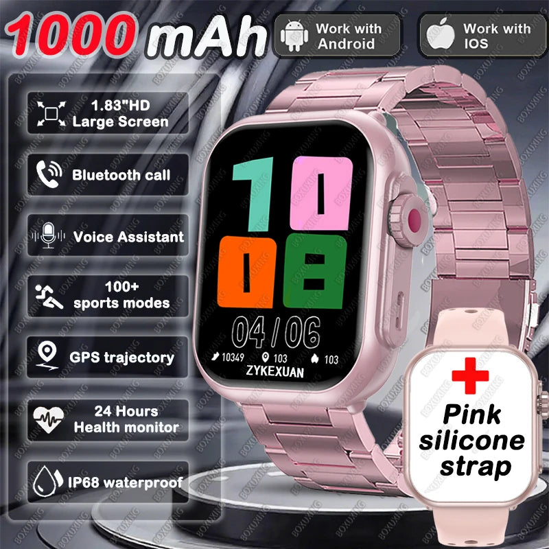 BOXUXING 1.85" AMOLED Smartwatch | 1000mAh, IP68, Bluetooth Calling & GPS