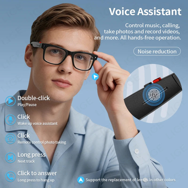 LIGE AI Smart Glasses – 5MP Camera, 1080P, Dual-Band Wi-Fi, ChatGPT, AI Translation