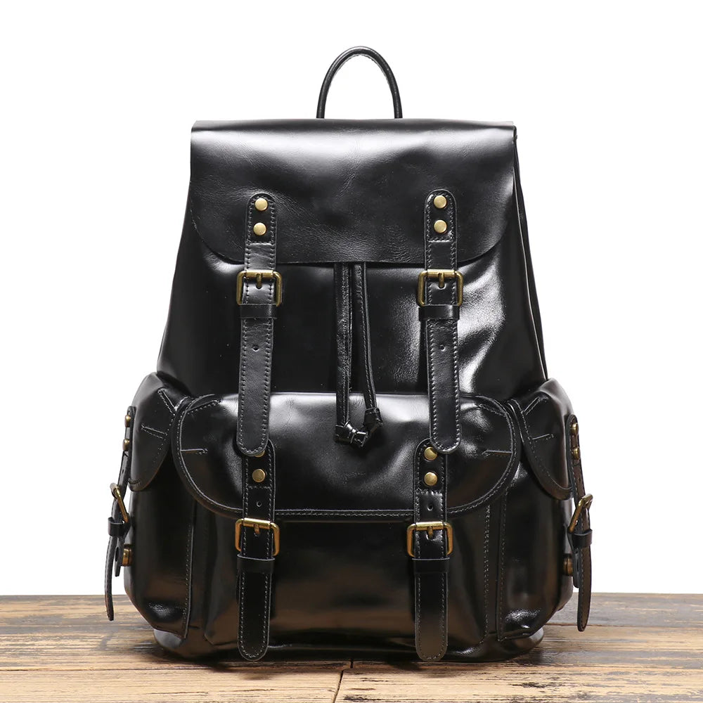 Miflame Handmade Genuine Cowhide Leather Backpack – Vintage, Retro, Laptop