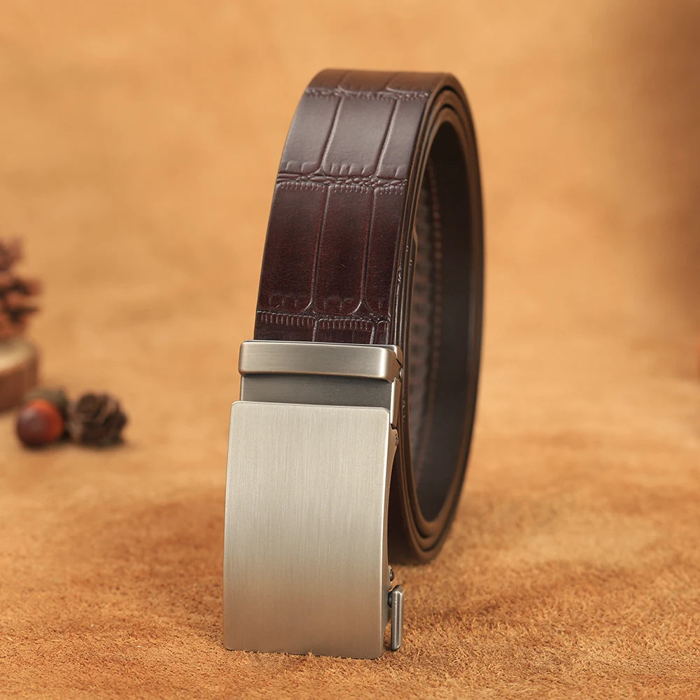 Men Belts Genuine Leather Business Fashion Designer Belt Bamboo Pattern Waistband High Quality Automatic Buckle Belts for Men