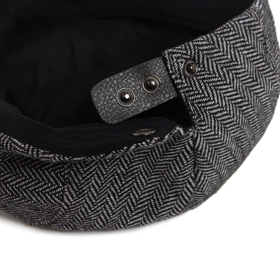 Men's Vintage Herringbone Beret – Adjustable Retro Flat Cap with Visor