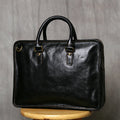 Men's Genuine Leather Briefcase – Slim Cowhide, Back iPad Pocket, Alloy Hardware, 14" Laptop