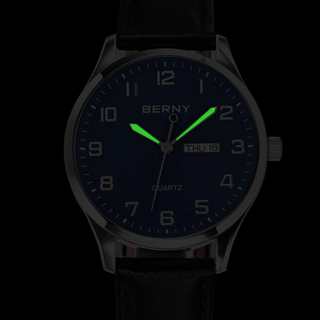BERNY 2671M Business Dress Watch | Miyota 2105 | Genuine Leather | Day-Date