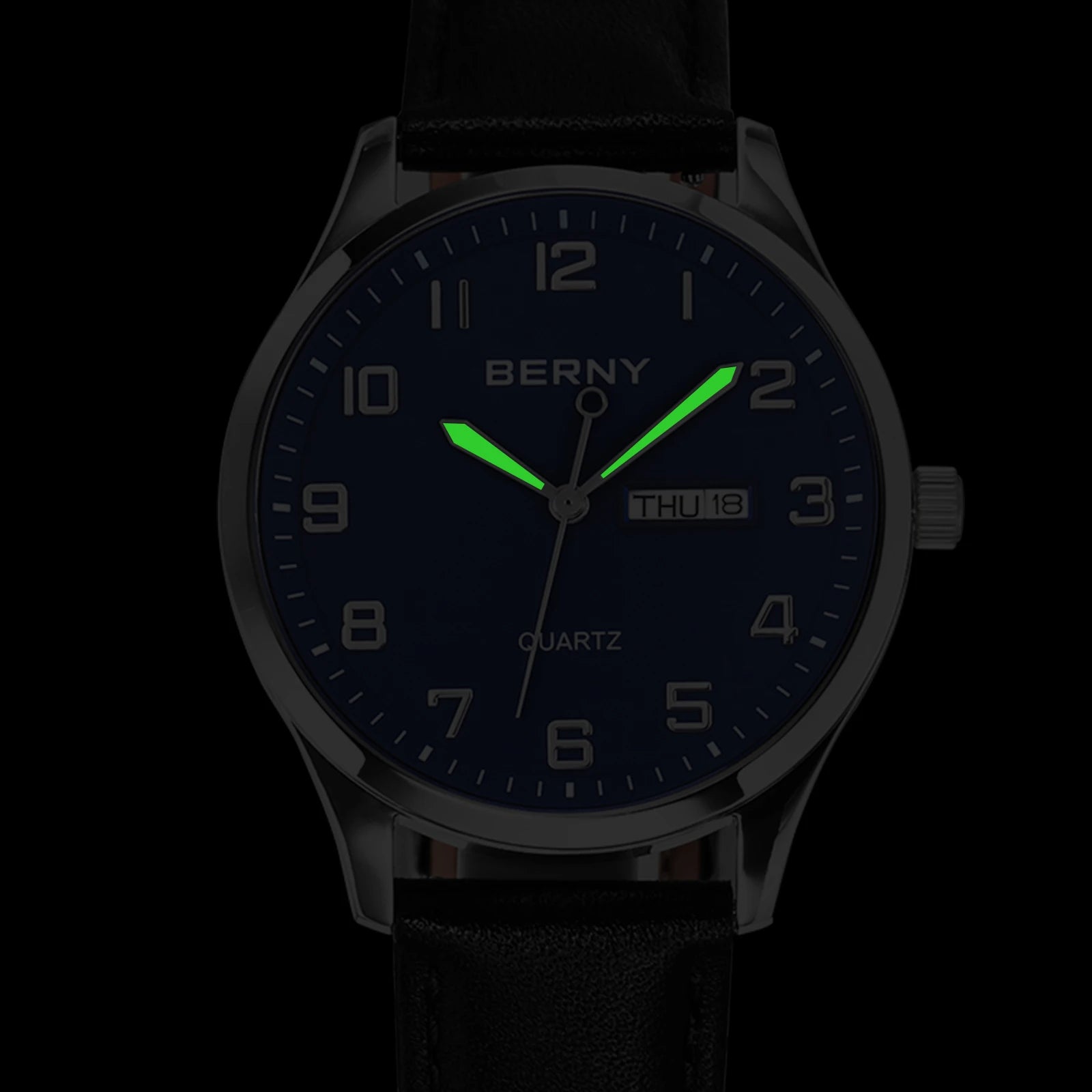 BERNY 2671M Business Dress Watch | Miyota 2105 | Genuine Leather | Day-Date