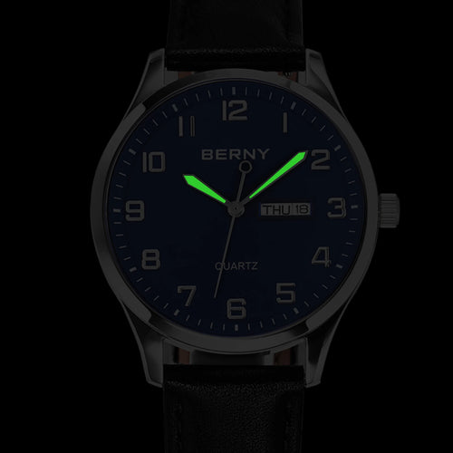 BERNY 2671M Business Dress Watch | Miyota 2105 | Genuine Leather | Day-Date