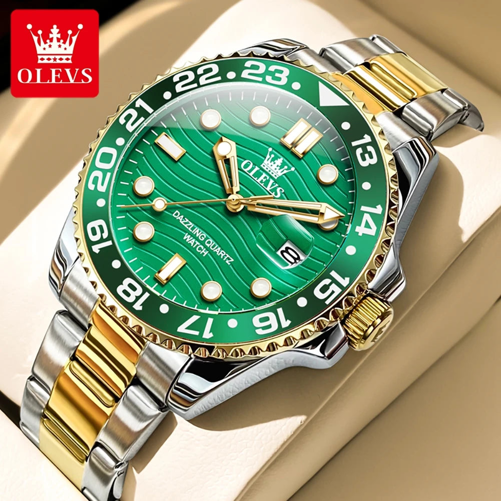 OLEVS New Quartz Watch for Men Stainlss Steel Strap Diving Series Colorful Bezel Fashion Luxury Brand Original Men's Wristwatch