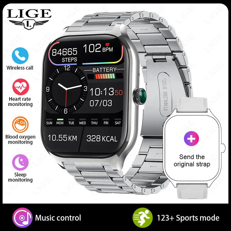 LIGE Smart Watch – 2.01" Display, 123+ Sport Modes, Bluetooth Calling, IP67